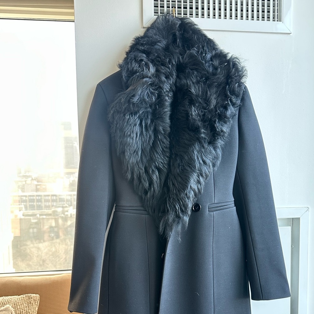 Bottega detachable fur collar coat black never used brand new w/ tags attached